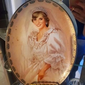 Princess Diana plate, and Glass egg shaped bowl